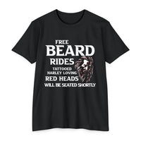 Load image into Gallery viewer, Free Beard Rides T-Shirt – Harley-Loving Redhead Biker Humor