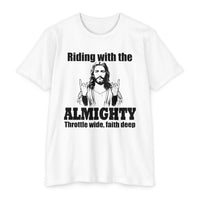 Load image into Gallery viewer, Riding with the Almighty Throttle Wide Open Motorcycle Faith T-Shirt