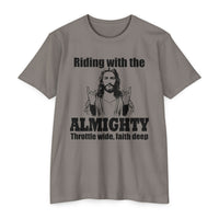 Load image into Gallery viewer, Riding with the Almighty Throttle Wide Open Motorcycle Faith T-Shirt
