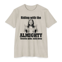 Load image into Gallery viewer, Riding with the Almighty Throttle Wide Open Motorcycle Faith T-Shirt
