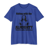 Load image into Gallery viewer, Riding with the Almighty Throttle Wide Open Motorcycle Faith T-Shirt