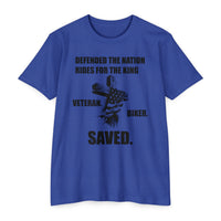 Load image into Gallery viewer, Veteran Biker Saved T-Shirt – Defended the Nation Rides for the King