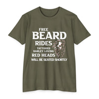 Load image into Gallery viewer, Free Beard Rides T-Shirt – Harley-Loving Redhead Biker Humor