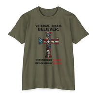 Load image into Gallery viewer, Veteran Biker Believer Christian Cross T-Shirt