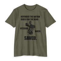 Load image into Gallery viewer, Veteran Biker Saved T-Shirt – Defended the Nation Rides for the King