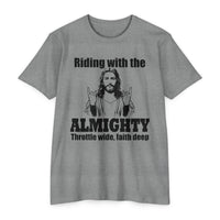 Load image into Gallery viewer, Riding with the Almighty Throttle Wide Open Motorcycle Faith T-Shirt