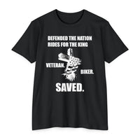 Load image into Gallery viewer, Veteran Biker Saved T-Shirt – Defended the Nation Rides for the King