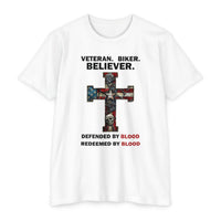 Load image into Gallery viewer, Veteran Biker Believer Christian Cross T-Shirt